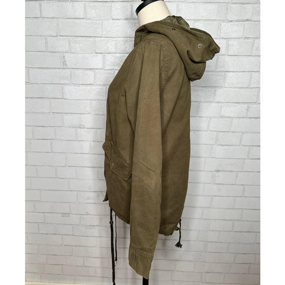 Anthropologie S Oversized Army Shacket Hooded Button Front Jacket Green Small - Picture 3 of 7